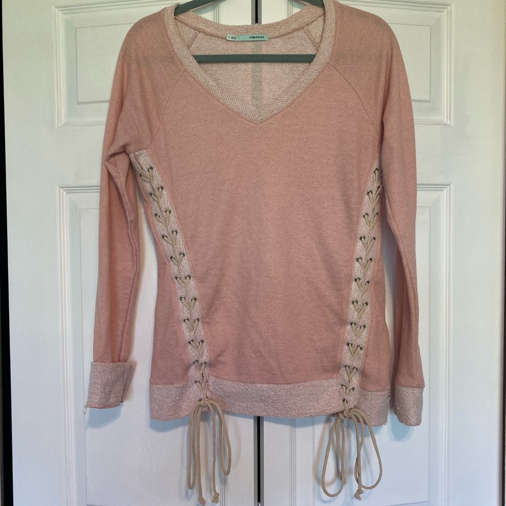 Maurice’s pink long sleeve v-neck shirt size small